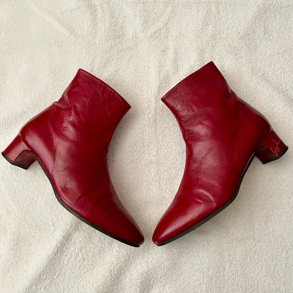 Zara Red Leather Ankle Booties - Picture 2 of 13